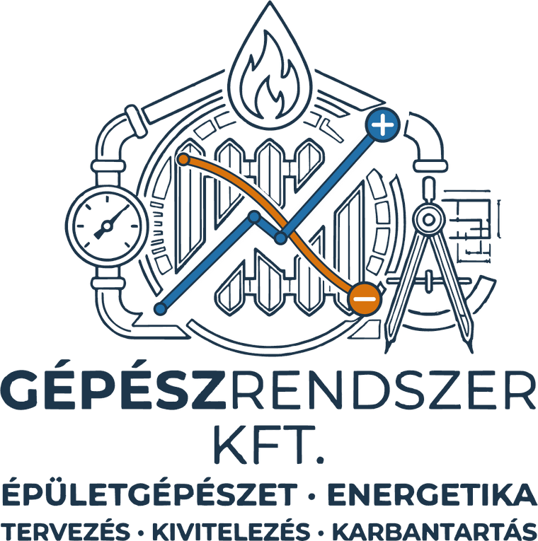 Gépészrendszer Kft. logó: épületgépészet, energetika; tervezés, kivitelezés, karbantartás